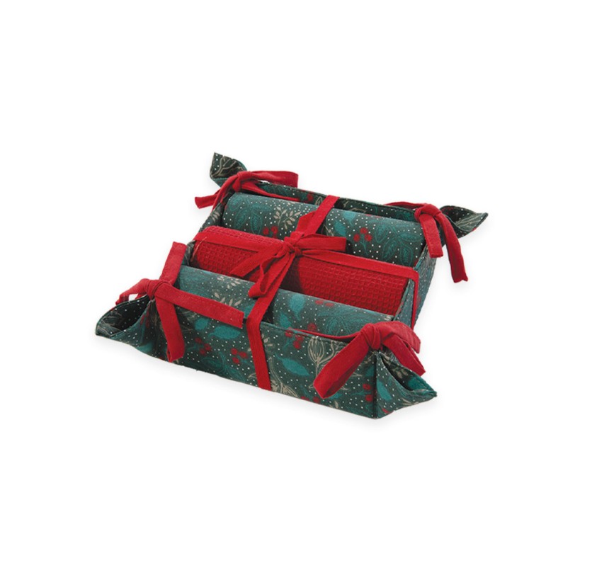 Χριστουγεννιάτικο Καλάθι με Ποτηρόπανα Σετ 3τμχ Nef-Nef Leaves Multi Χριστουγεννιάτικο Καλάθι με Ποτηρόπανα Σετ 3τμχ Nef-Nef Leaves Multi