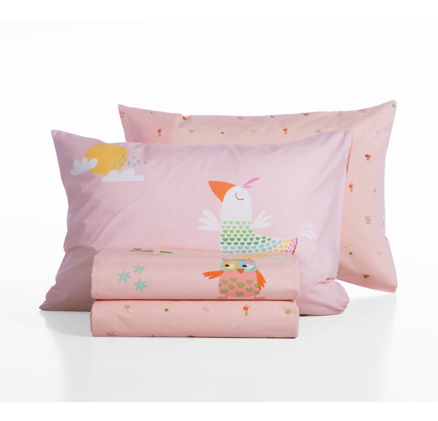 Παιδικά Σεντόνια Μονά (Σετ) Nef - Nef Birds Mania Pink