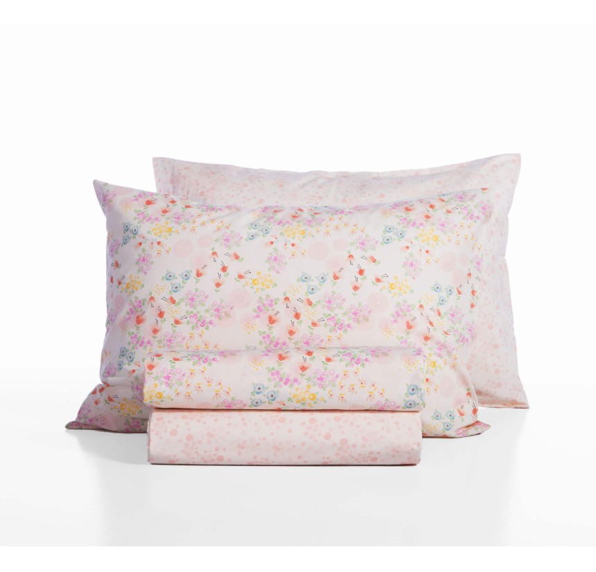 Παιδικά Σεντόνια Μονά (Σετ) Nef - Nef Blossom Day Light Pink