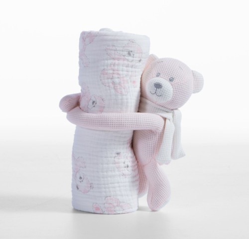 Κουβερτάκι Αγκαλιάς 75x100 Με Αρκουδάκι Teddy Nef-Nef Pink