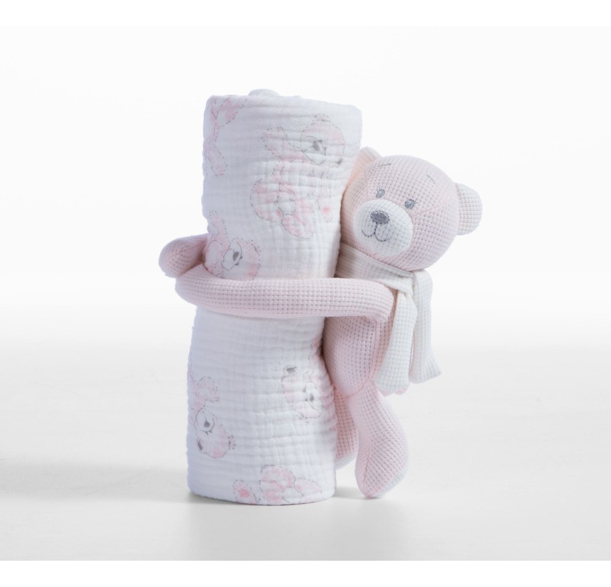 Κουβερτάκι Αγκαλιάς 75x100 Με Αρκουδάκι Teddy Nef-Nef Pink