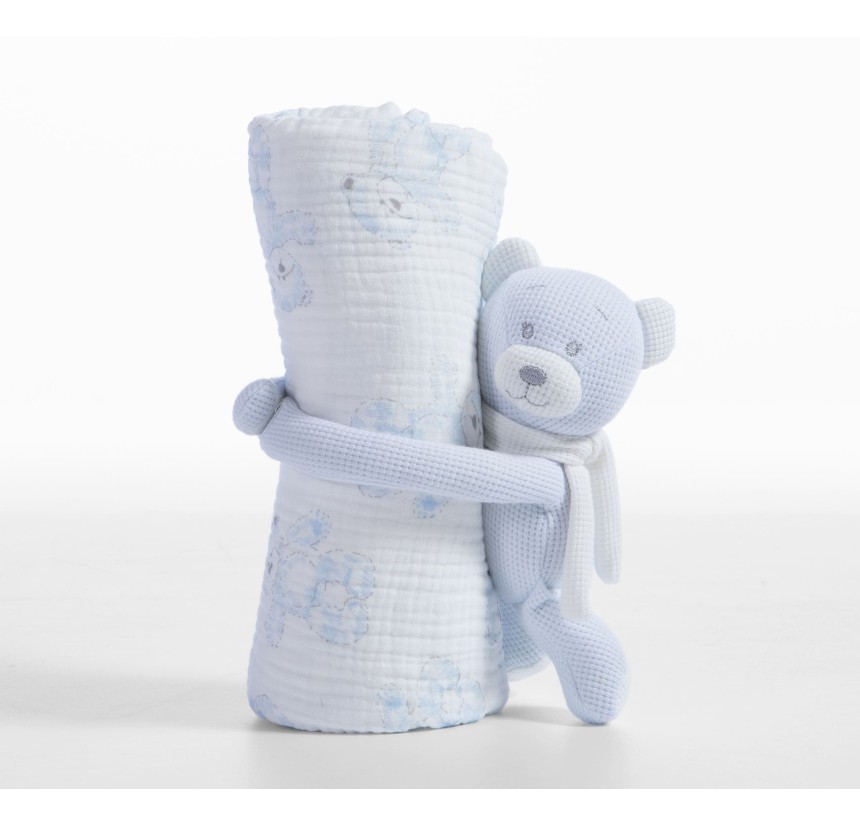 Κουβερτάκι Αγκαλιάς 75x100 Με Αρκουδάκι Teddy Nef-Nef Light Blue