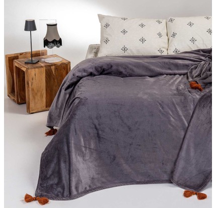 Κουβέρτα Flannel Tassels Υπέρδιπλη Melinen Berlin Dark Grey Κουβέρτα Flannel Tassels Υπέρδιπλη Melinen Berlin Dark Grey
