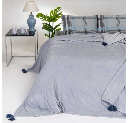 Κουβέρτα Flannel Tassels Υπέρδιπλη Melinen Berlin Light Grey Κουβέρτα Flannel Tassels Υπέρδιπλη Melinen Berlin Light Grey