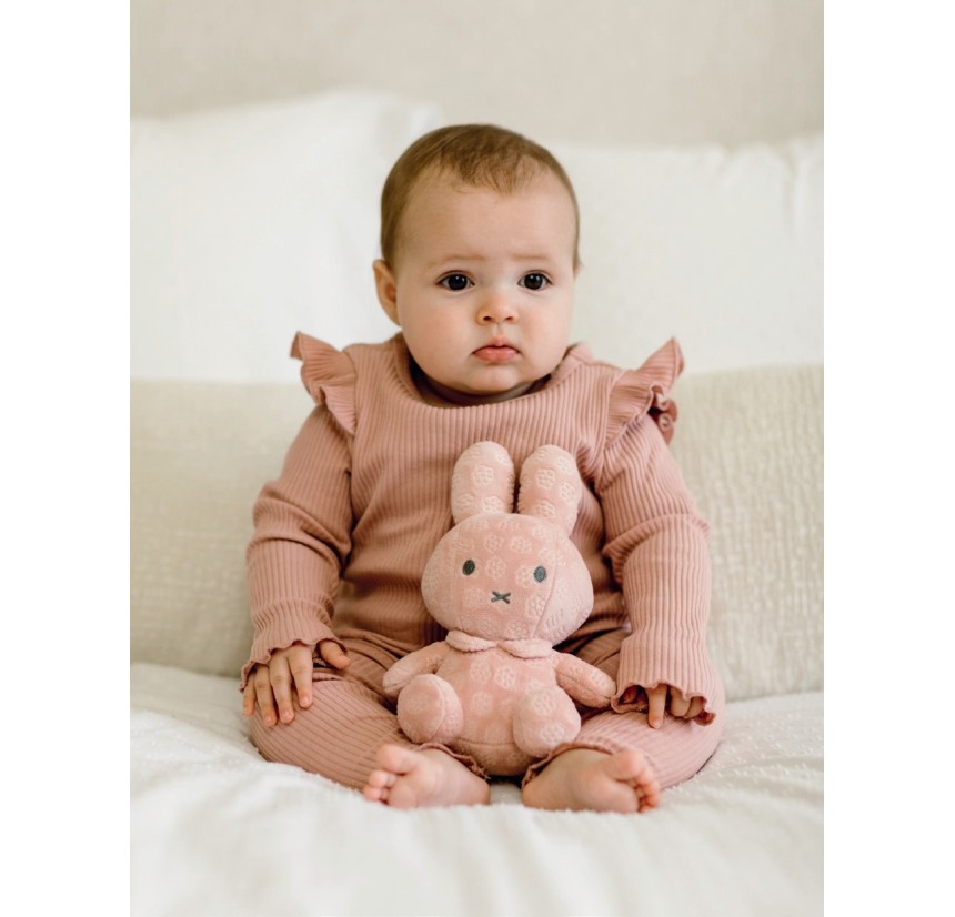 Λούτρινο Miffy Flowers Βελουτέ Ροζ 20cm με Εσωτερικό Κουδουνάκι