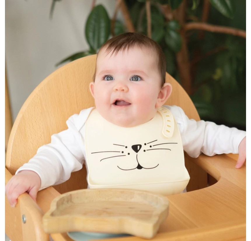 Σαλιάρα Σιλικόνης με Τσεπάκι Trois Kilos Sept Cat Ecru