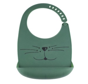 Σαλιάρα Σιλικόνης με Τσεπάκι Trois Kilos Sept Cat Green