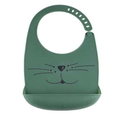 Σαλιάρα Σιλικόνης με Τσεπάκι Trois Kilos Sept Cat Green