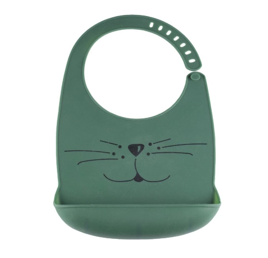 Σαλιάρα Σιλικόνης με Τσεπάκι Trois Kilos Sept Cat Green