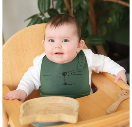 Σαλιάρα Σιλικόνης με Τσεπάκι Trois Kilos Sept Cat Green