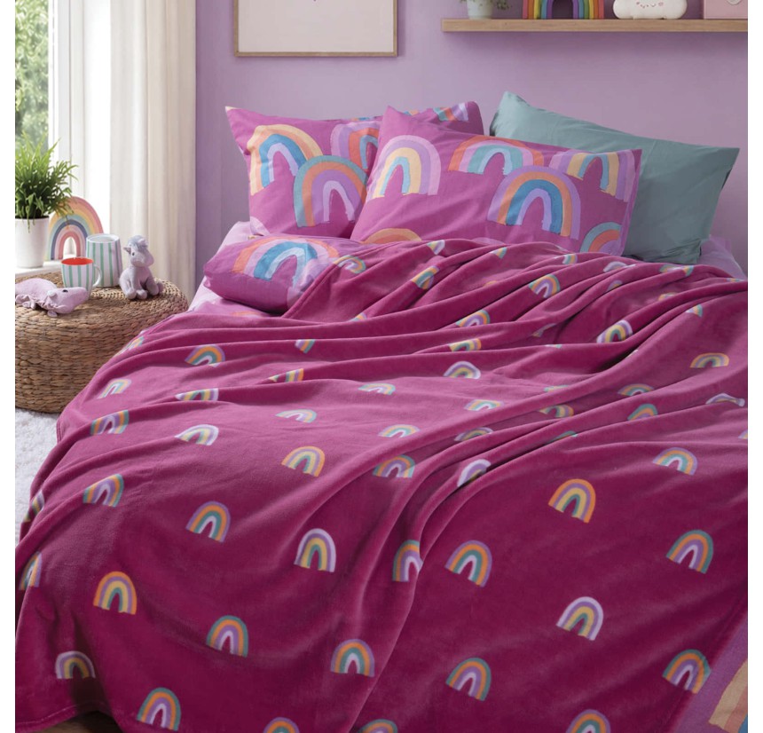 Παιδική Κουβέρτα Fleece Μονή Nef - Nef Rainbow Mood Fuchsia