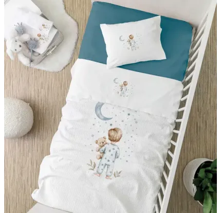 Πικέ Κουβέρτα Κούνιας 110x140 Borea Goodnight Πετρόλ