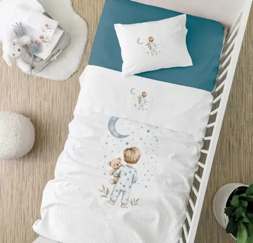 Πικέ Κουβέρτα Κούνιας 110x140 Borea Goodnight Πετρόλ