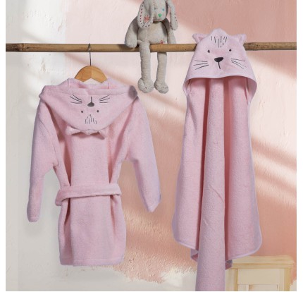 Βρεφικό Μπουρνούζι Με Κουκούλα Nef-Nef Cats Are Perfect Lotus Pink
