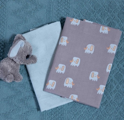 Σεντόνια Λίκνου (Σετ) Nef-Nef Elephants Grey