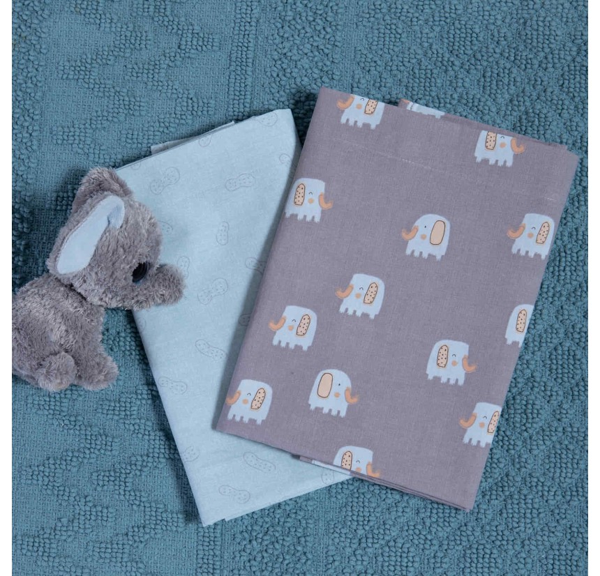 Σεντόνια Λίκνου (Σετ) Nef-Nef Elephants Grey