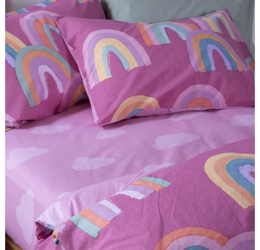 Παπλωματοθήκη Παιδική Μονή (Σετ)  Nef - Nef Rainbow Mood Fuchsia